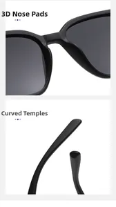 Detailansicht der ergonomischen Nasenpads und gebogenen Bügel der quadratischen Sonnenbrille