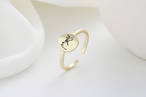 Detail of pinky swear engraving on adjustable gold-plated S925 silver ring