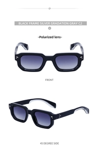 Détails de lunettes de soleil carrées polarisées avec ornements en métal argenté
