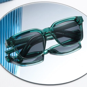2025 trendy square sunglasses for men with translucent green frames and dark grey lenses