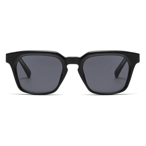 Classic square black sunglasses for men featuring dark grey lenses and premium sleek finish