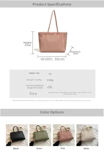 Dimensions détaillées du grand sac cabas en similicuir avec quatre options de couleurs