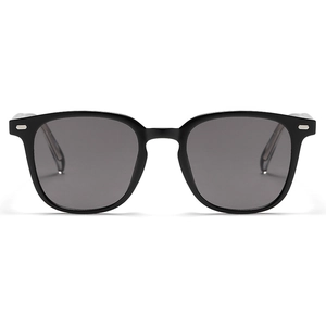 Classic black square frame sunglasses with silver rivets and dark grey lenses for men