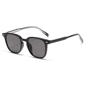 Classic square frame black sunglasses for men with silver metal accents on the temple