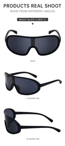 Vue sous trois angles de lunettes de soleil de cyclisme noir brillant à verres gris
