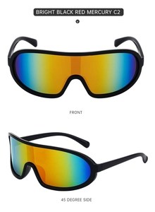 Vues de face et de profil de lunettes de soleil de sport noires avec verres rouges miroir