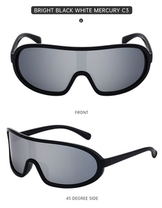 Vues de face et de profil à 45 degrés de lunettes de cyclisme noir brillant à verres