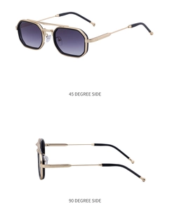Lunettes de soleil rétro octogonales à double pont vues de profil à 45 et 90 degrés