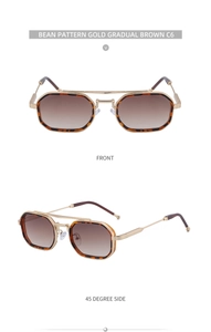 Détail de lunettes de soleil vintage avec double pont en métal doré et motif tortue chic