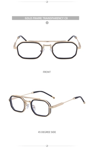 Détails macro de lunettes à double pont doré avec accents en émail noir finis