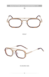 Vues détaillées de face et de profil à 45 degrés des lunettes polygonales en métal