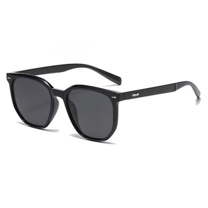 Klassische schwarze polarisierte Sonnenbrille in Quadratform für Damen mit Metalldetails