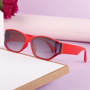 Modern oversized bright red sunglasses with purple gradient lenses for outdoor fashion