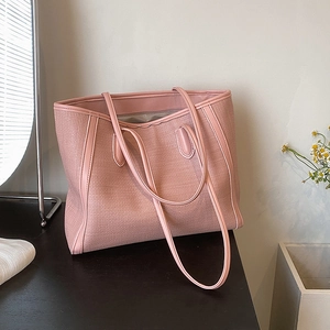 Sac Cabas Femme en Cuir PU Grande Capacité Texture Tissée Grille Fermeture Éclair Sac à Épaule Décontracté Sac Sous le Bras Simple