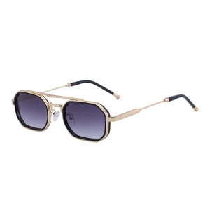 Lunettes de soleil rétro polygonales en métal avec double pont et verres dégradés