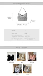 Detailed size specifications for pink pleated PU leather tote and backpack showing 41x30x14cm dimensions