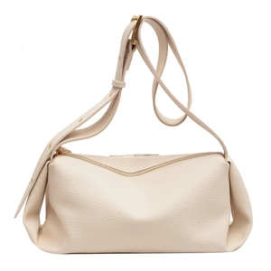Minimalist cream leather crossbody bag with lychee texture and gold zipper details