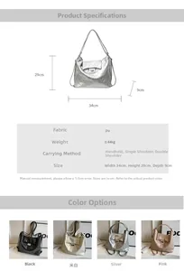Detailed size chart for quilted PU leather backpack with dimensions and three carry ways
