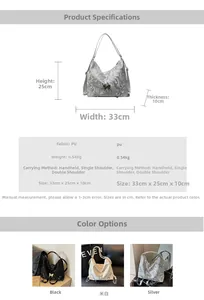 Size chart showing dimensions 33x25x10cm for a large PU tote bag and backpack