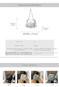 Detail view of quilted PU leather bucket bag showing metal chains and four color options