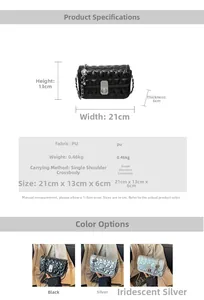 Detailed size specifications for the quilted chain crossbody bag with dimensions and specs