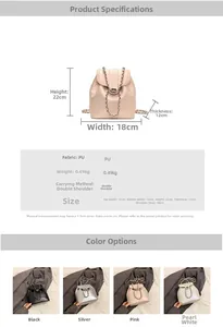 Detailed size specifications for the PU leather bucket backpack with metal chain straps