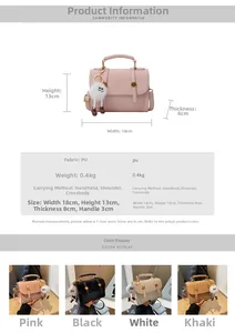 Detailed size specifications for minimalist PU leather handbag with plush charm