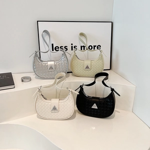 Minimalist woven half-moon hobo bags in silver, beige, white and black for women