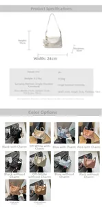 Detailed size specifications and color options for the PU dumpling crossbody bag