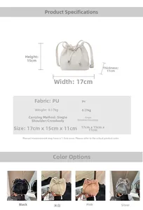 Spécifications de taille et vue du matériau du mini sac seau en cuir PU souple