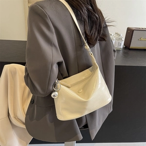 Chic off-white crocodile pattern shoulder bag with silver ball charm for women