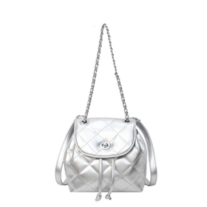 Mini Backpack For Women Quilted PU Leather Chain Drawstring Bucket Fashion Shoulder Bag