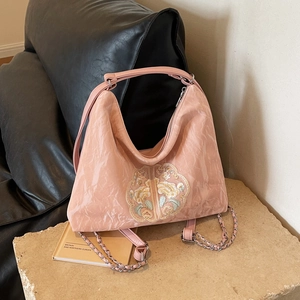 Embroidered Flower Shoulder Bag PU Leather New Chinese Style Crossbody Handbag For Women Casual Tote