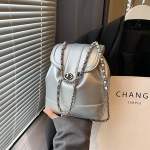 Mini Bucket Backpack PU Leather Chain Strap Rotary Lock Chic Small Convertible Crossbody Bag For Women