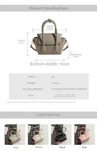Detailed size guide for the minimalist PU leather bucket bag with dimensions and specs