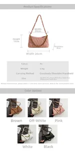 Spécifications de taille pour sac plissé comprenant 26cm de largeur et 15cm de hauteur