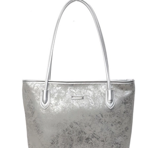 Chic metallic silver large tote bag with marbled texture and twin shoulder straps