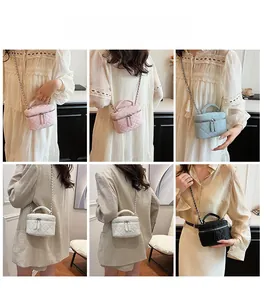 Quilted mini crossbody bag styles in pink, blue, black and white color options