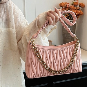 Sac Hobo Plissé En Cuir PU Sous L'aisselle Avec Chaîne Dorée Fermeture Éclair Sac À Épaule Élégant Pour Femmes