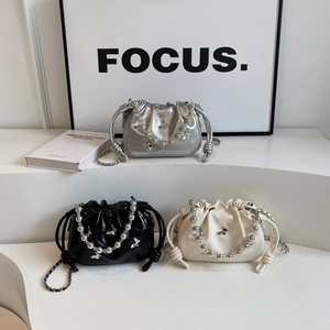 Chic cloud bucket bags with metallic butterflies and beaded chain straps in three colors