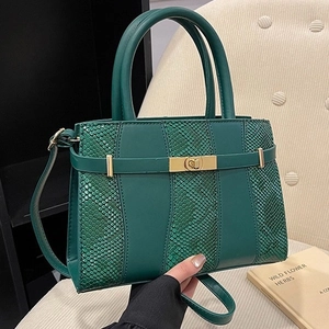 Handbag Women Crossbody Bag PU Leather Snake Pattern Color Block Top Handle Metal Lock Fashionable Versatile Bag