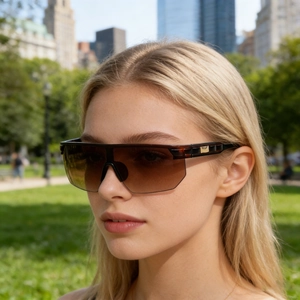 Lunettes De Soleil Shield Protection UV400 Verres PC Dégradés Sport Extérieur Mode Décor Métal Pour Homme Femme