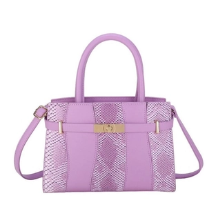 Lavender snake print Kelly style handbag with gold lock and detachable shoulder strap