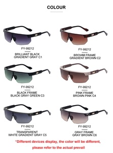 Vue détaillée montrant six variantes de couleurs de lunettes de soleil sport sans monture