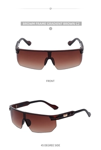 Détails de lunettes de soleil sport sans monture marron dégradé avec boucles dorées