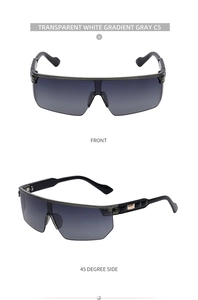 Vues de face et de côté des lunettes de soleil sport avec monture blanche et verres gris