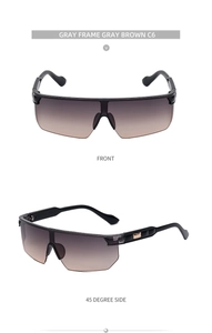 Détails de lunettes de soleil grises avec verres dégradés et accents dorés