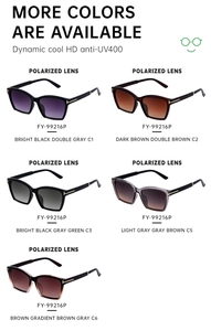 Detailed grid view of polarized cat eye sunglasses with UV400 protection and gold T-accents
