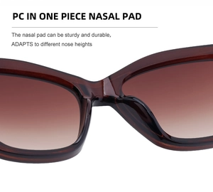 Detail of the durable one-piece PC nose pads on these stylish cat-eye sunglasses