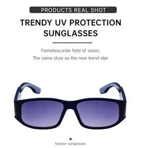 Detail showing dark blue gradient lenses and matte finish frames for UV protection
